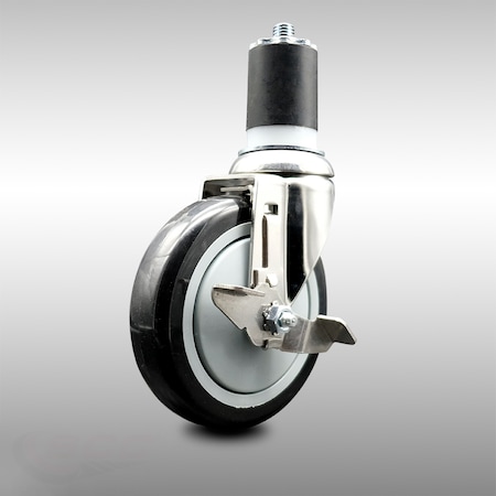 Service Caster 5 Inch 316SS Black Polyurethane Swivel 1-3/4 Inch Expanding Stem Caster Brake SCC-SS316EX20S514-PPUB-BLK-TLB-134